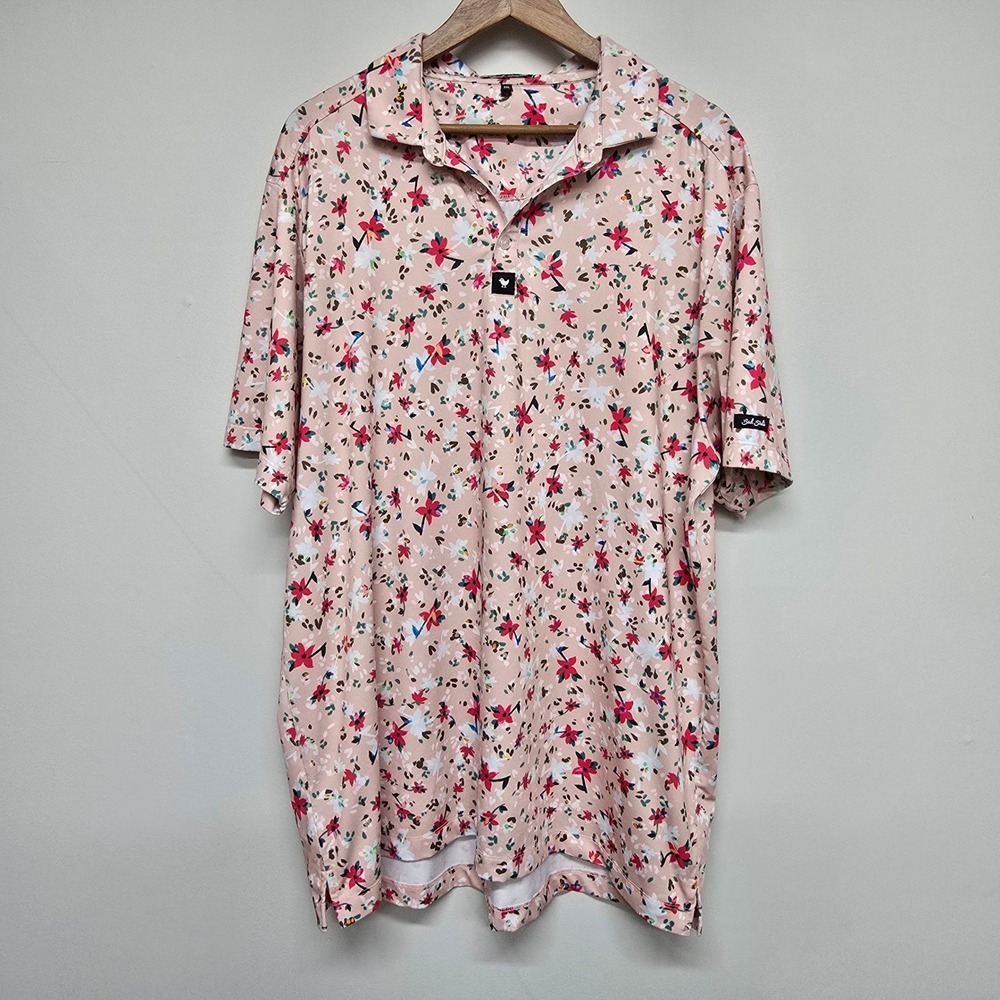 Bad Birdie Florist Golf Polo Shirt Mens 2XL Pink Short Sleeve Performance Preppy